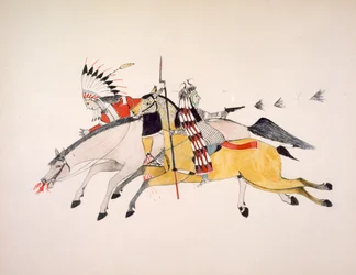 Red Walker and a companion fleeing from pursuing Crow Indians